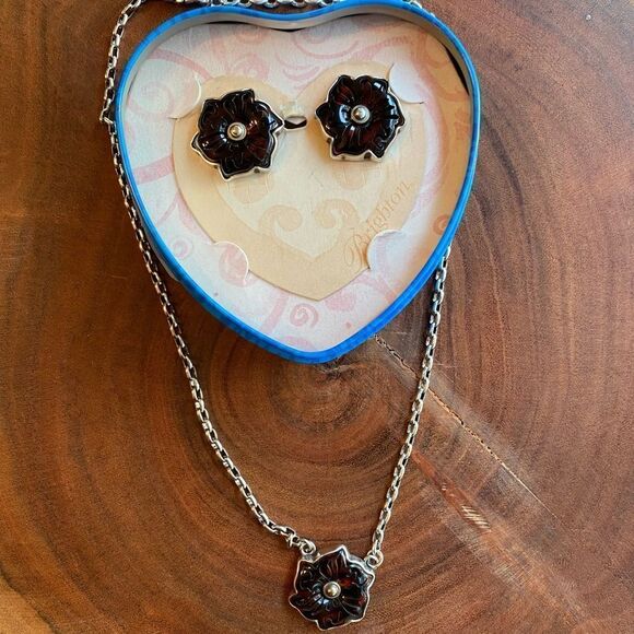 Brighton Jewelry - Brighton Shadow Garden silver and tortoise shell flower necklace and earrings